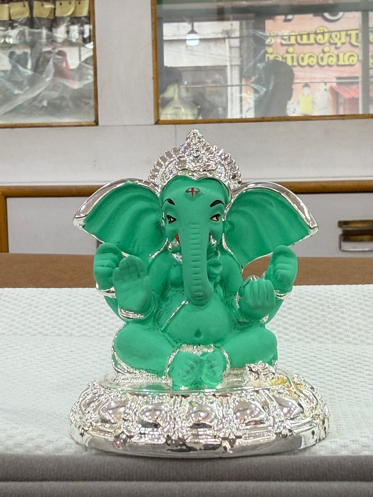 Elegant Wax Lord Ganesha Kalin Green Showpiece